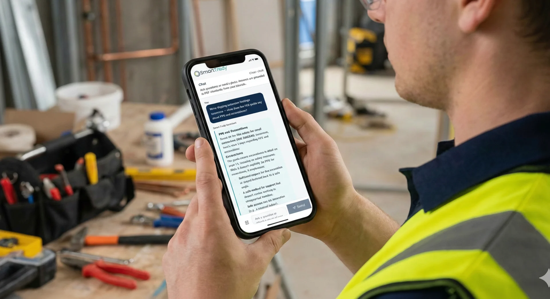 Apprentice using Smart Trady on a phone at site