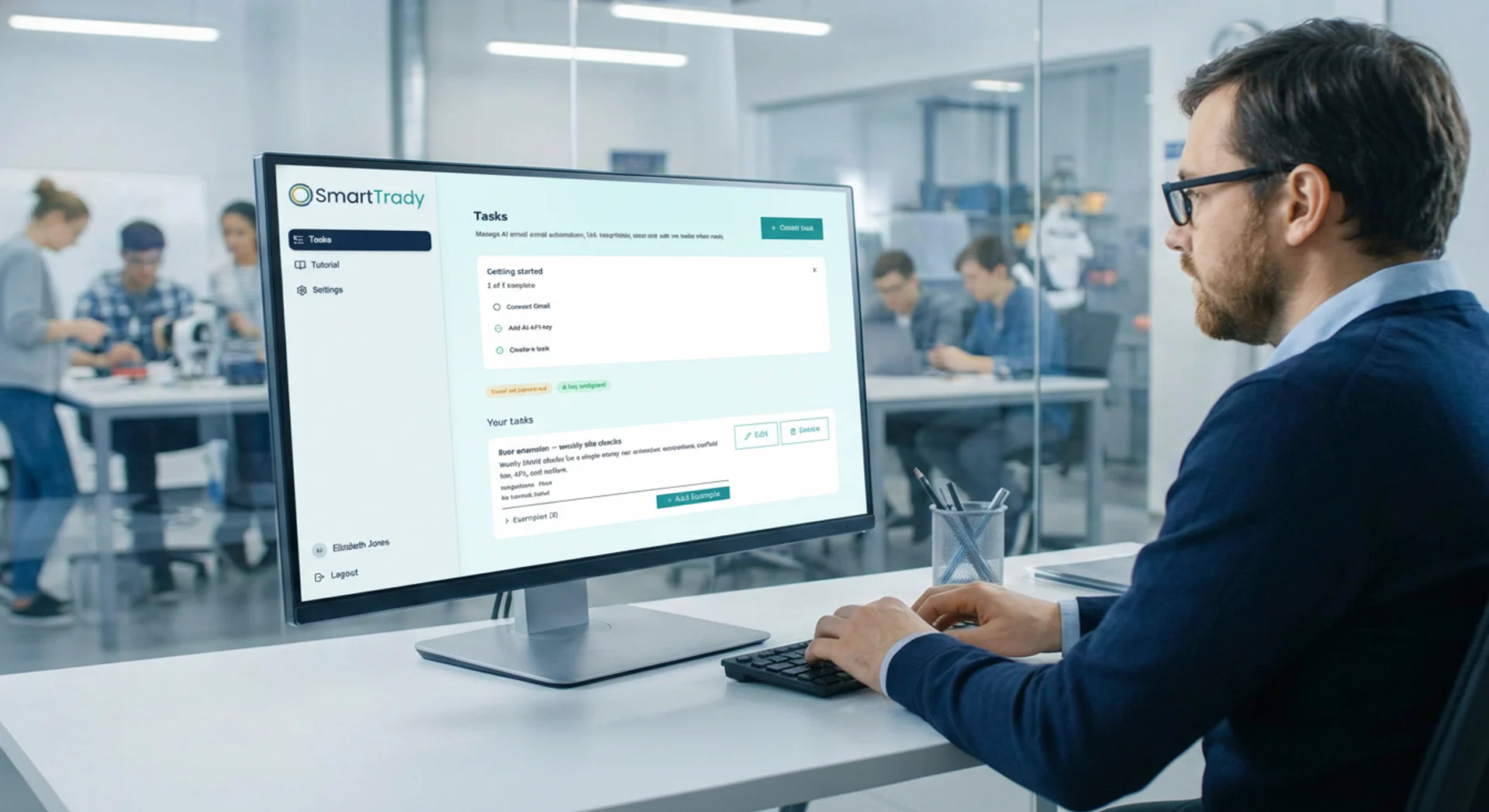 Office admin reviewing company standards on a laptop